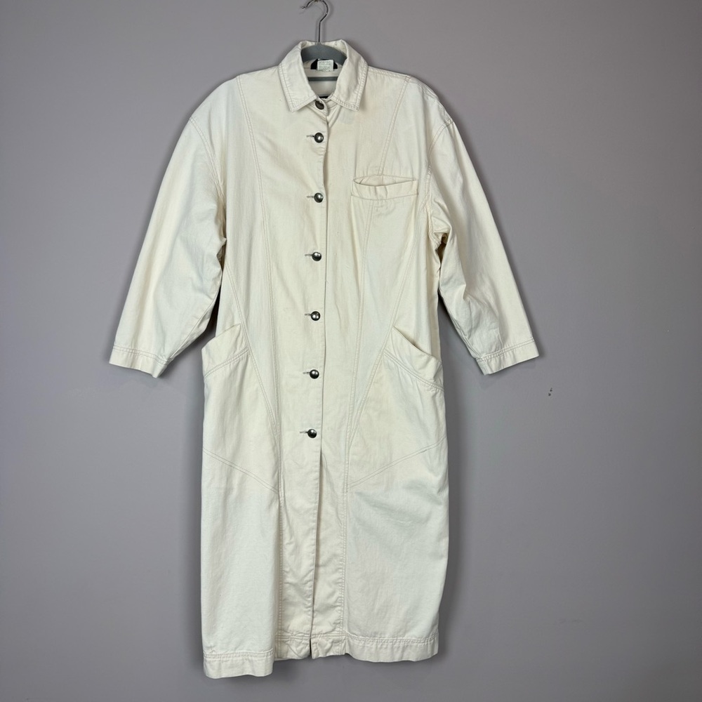 Vintage Triangle Brand Cotton Coverall Button Up Trench Coat Jacket Medium